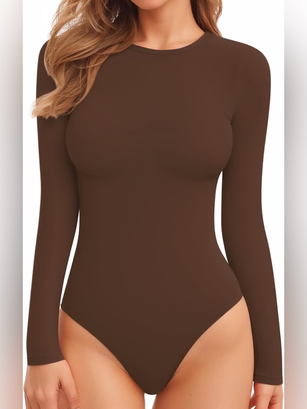 New Mangopop Essential Crew Neck Long Sleeve Bodysuit in Brown Size Small